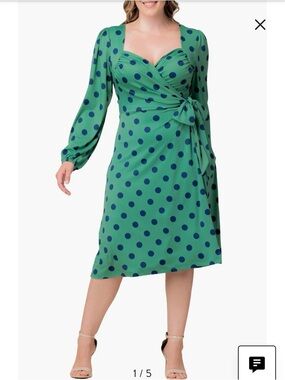 Green Polka Dot Wrap Dress with Navy Dots
